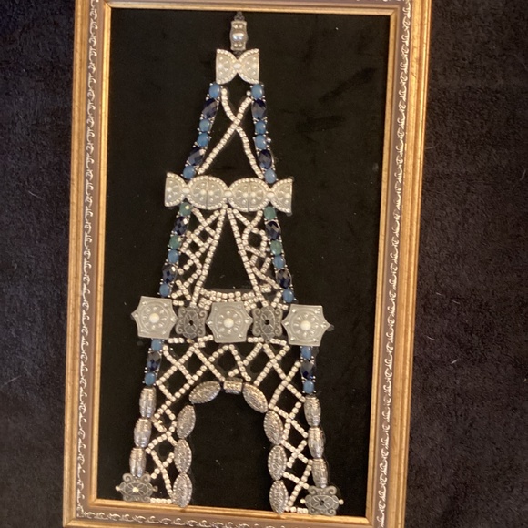 Handcrafted vintage jewelry wall art picture Eiffel Tower framed blue silver - Picture 10 of 11